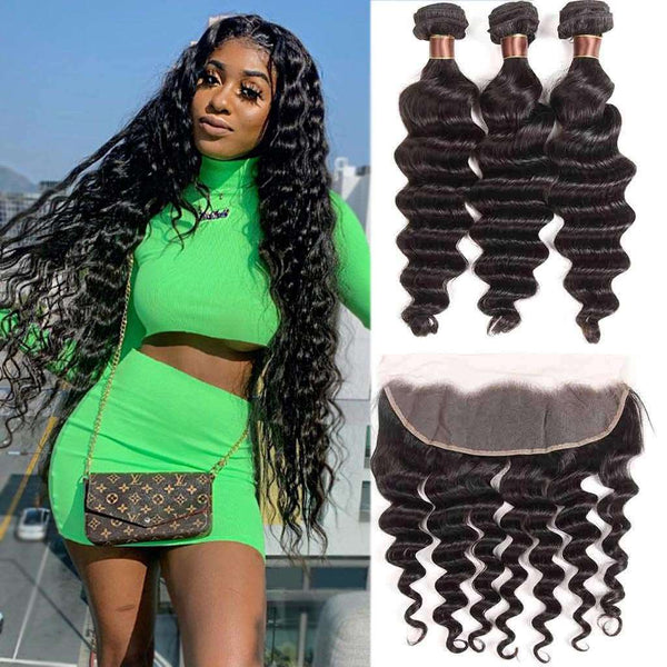 9A Grade Loose Deep Wave 3/4 Bundles With Frontal Brazilian Virgin Hair - edmundhair.com