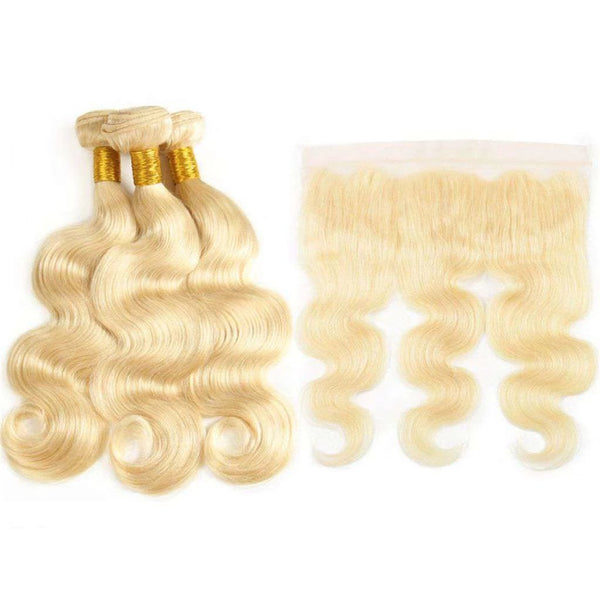 613 Honey Blonde Brazilian Body Wave Hair 3 Bundles With Frontal Human Hair