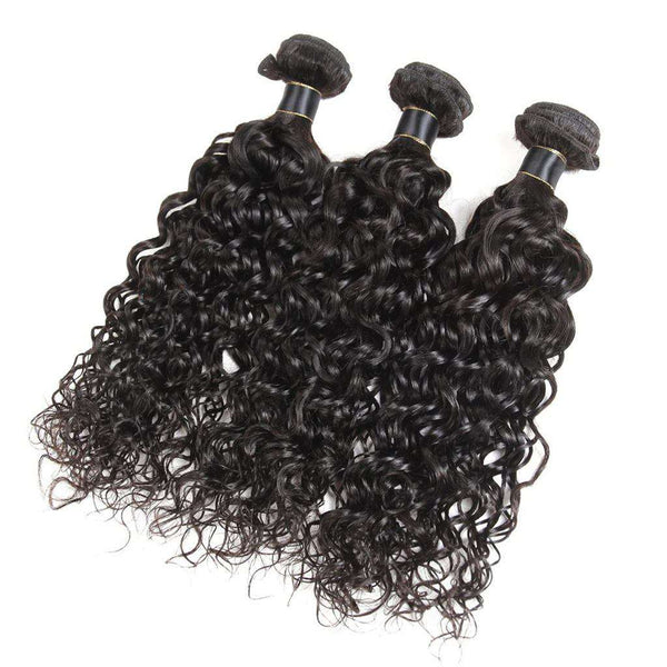 Water Wave 3 Bundles with Closure 10A Brazilian Human Hair Natural Color