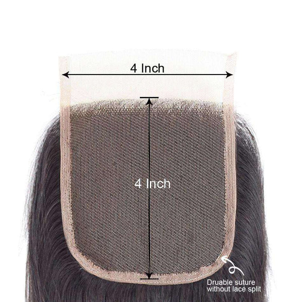 9A Straight Soft Brazilian Virgin Hair 3 Bundles with Closure Natural Color