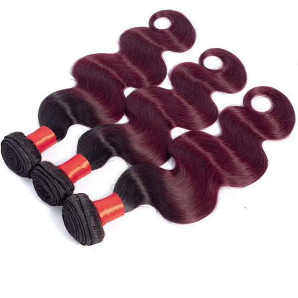 Ombre Burgundy Mixed Brazilian Human Hair Straight/ Body Wave Hair Bundles