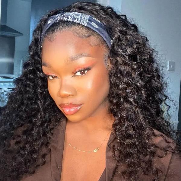 Flash Sale Deep Wave Glueless Headband Wig Natural Color