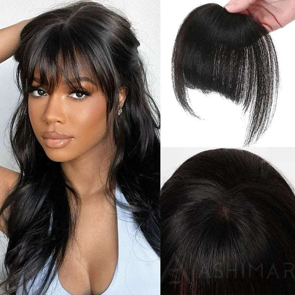 Clip In Bang with Temples Hand-Tied Melt Lace Natural Black Straight Human Hair Extension