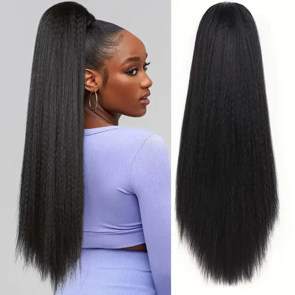 Wrapped Ponytail Extension Yaki Straight for Black Women Natural Texture Everyday Hair