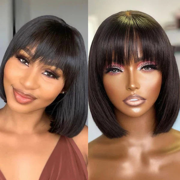 Flash Sale Realistic Look Wear & Go Glueless Bob Wig With Bangs Human Hair Wig