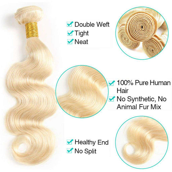 613 Honey Blonde Brazilian Body Wave Hair 3 Bundles With Frontal Human Hair