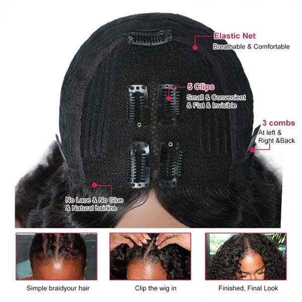 Glueless V Part 0 Skill Needed Wig Beginner Friendly Natural Scalp Curly Human Hair Upgrade Thin Part Wig Without Leave out