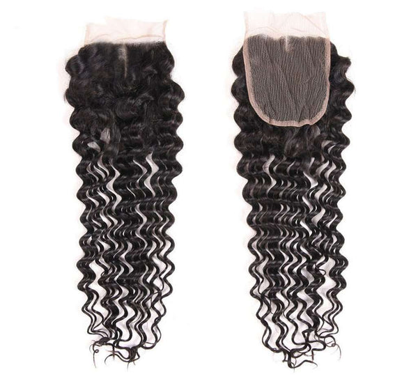 Deep Wave Hair 4x4Inchs Lace Closure Natural Color 100% Human Hair