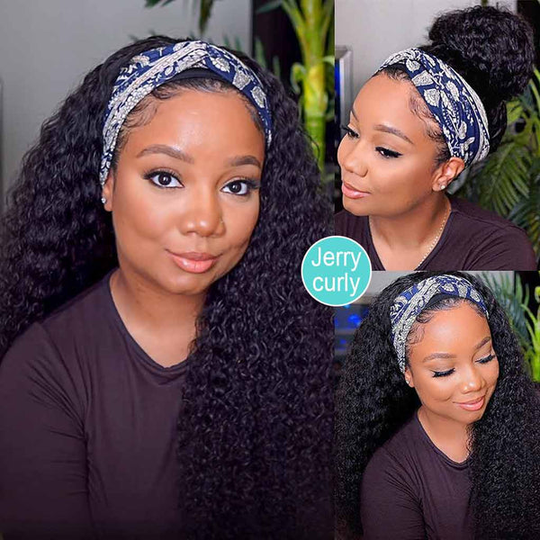 Headband Wig Glueless 10A Virgin Human Hair Natural Color 180% Density