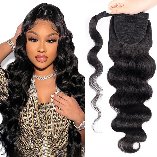 Long Ponytail Body Wave Human Hair Extensions With Clip