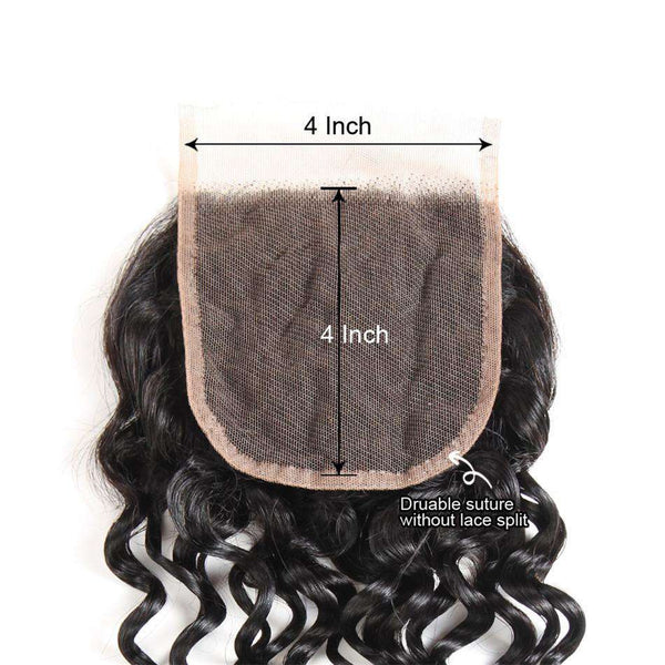 Water Wave Hair 4x4Inchs Lace Closure Natural Color 100% Human Hair