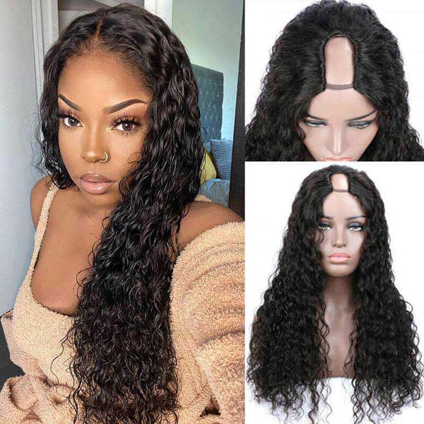 U Part Wig Human Hair Half Wigs Water Wave Wig Long Wigs Glueless