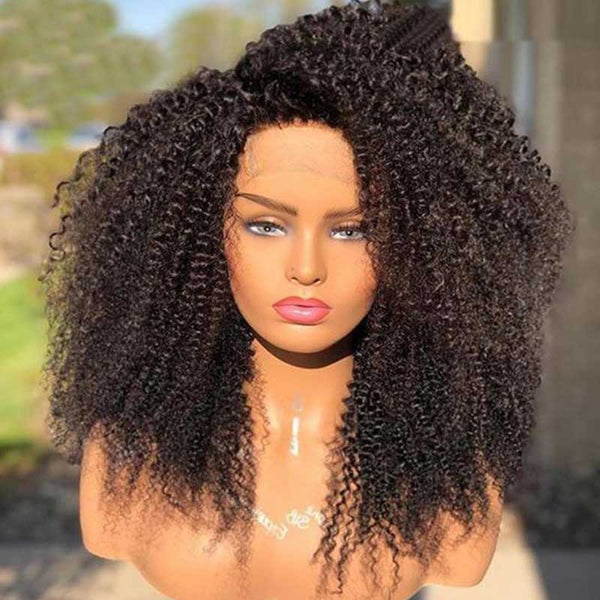 BOGO Glueless 5*5 HD Transparent Closure Curly Afro Wig 100 Human Hair Natural Color