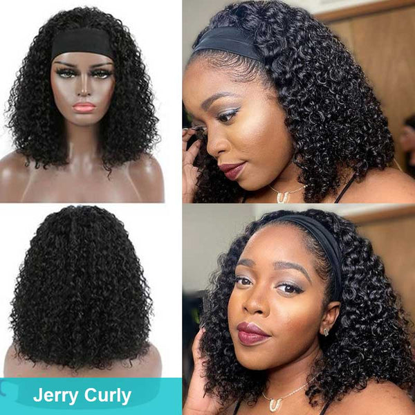 Short Black Wig Headband Bob Glueless Wig Beginner Friendly Virgin Hair