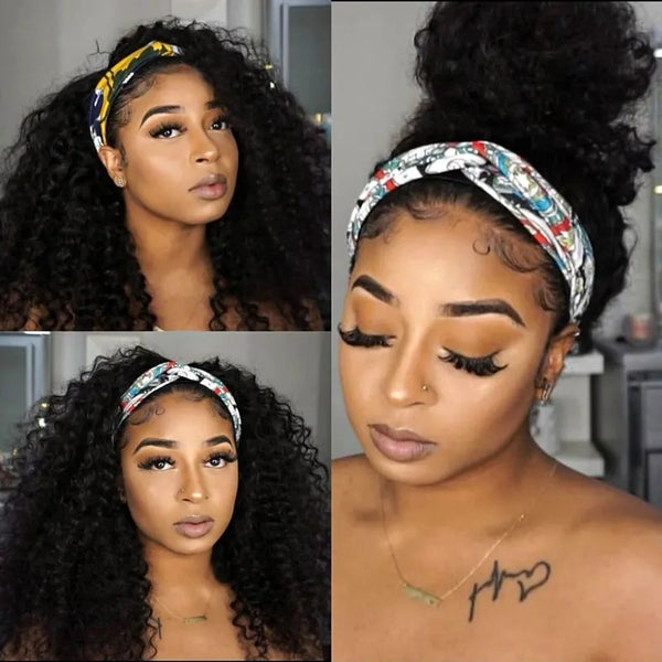 Flash Sale Curly Virgin Hair Glueless Headband Wig Natural Color