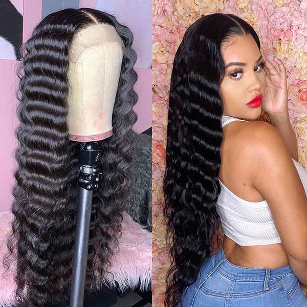 Glueless Wigs with Natural Hairline Loose Deep Wave 4*4 Lace Closure Wig Brazilian Virgin Hair