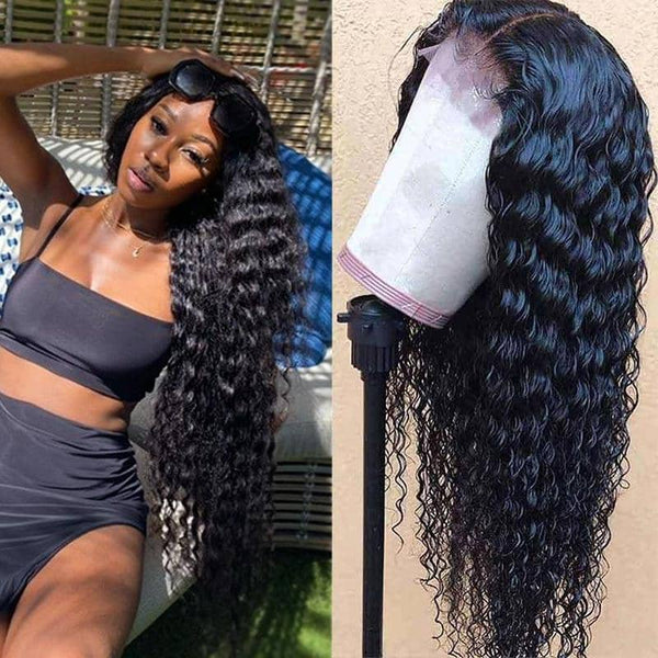 Deep Wave Wig Swiss Lace 13*4 Lace Front Wig 100 Human Hair Curly Hair