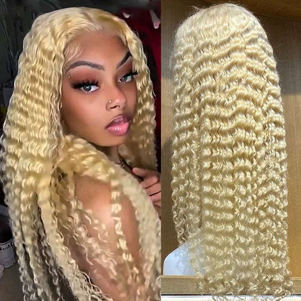 613 Blonde Deep Wave 13x4 Lace Front Wig Transparent HD Lace Human Hair