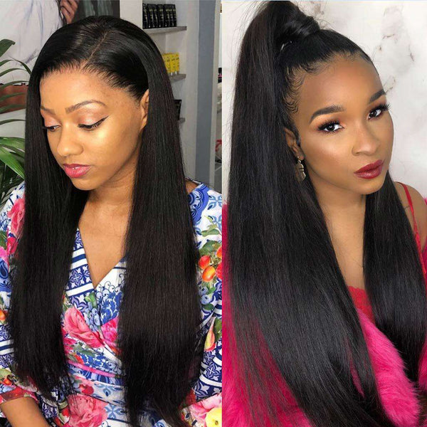 9A Peruvian Straight Hair 4 Bundles With Lace Frontal Human Hair