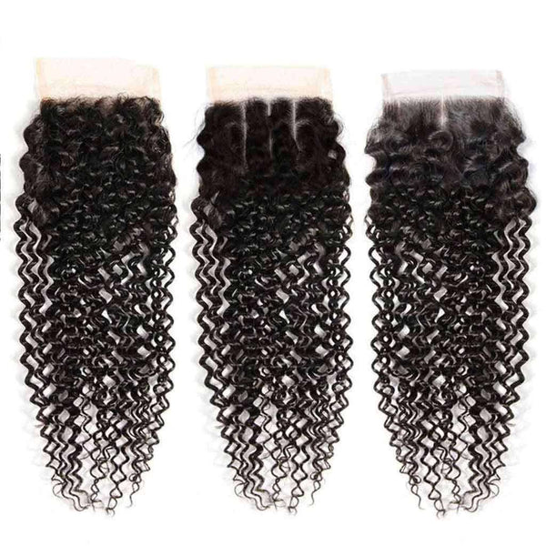 9A Kinky Curly 3 Bundles with Lace Closure Natural Color Brazilian Virgin Hair