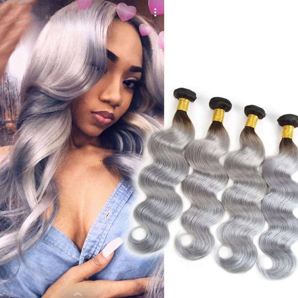 4 Bundles Grey Ombre Hair Body Wave Brazilian Human Hair Bundles