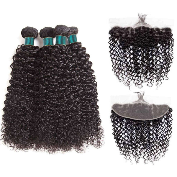 9A Jerry Curly Virgin Hair 3 Bundles With Frontal Human Hair