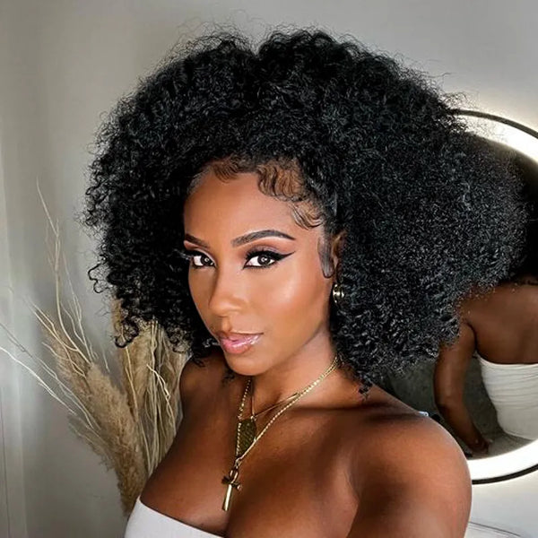 Half Wig with Drawstring Kinky Curly Ready To Go Wig 3 in 1 Half Wig Human Hair Affordable Wig