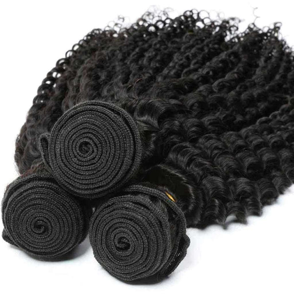 9A Kinky Curly Hair 3 Bundles with Closure Human Hair Natural Color