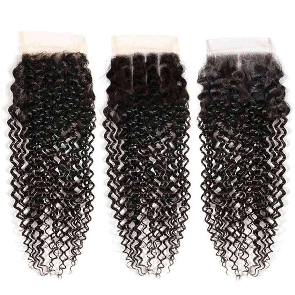 9A Kinky Curly Hair 3 Bundles with Closure Human Hair Natural Color