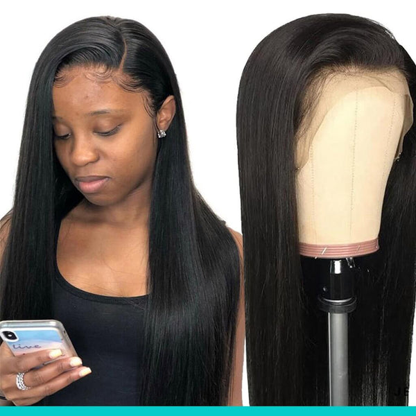 Straight 180%/250% Density 13*4 Lace Frontal Wigs Straight Brazilian Human Hair Natural Color