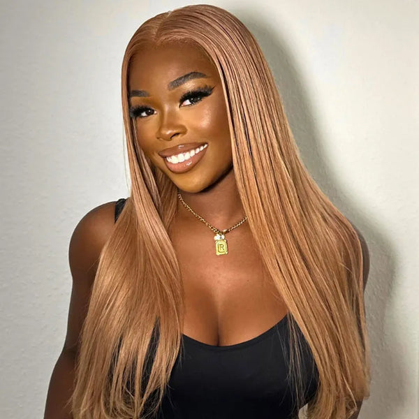 Light Flaxen Brown Color 13x4 Lace Front Straight Wig Pre-plucked Human Hair