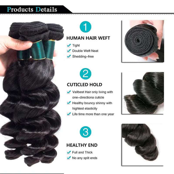 9A Grade Loose Wave 3 Bundles With Frontal Brazilian Virgin Hair