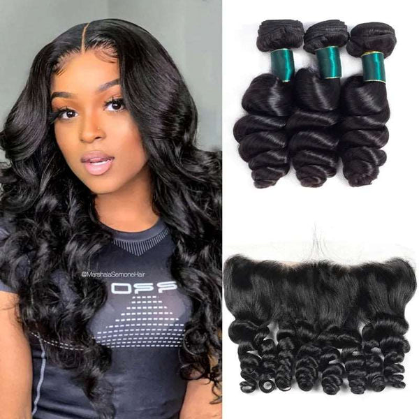 9A Grade Loose Wave 3 Bundles With Frontal Brazilian Virgin Hair