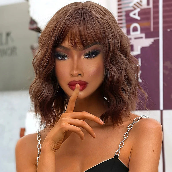 Ginger Brown 4x4 Lace Closure Loose Deep Wave Wig With Bangs