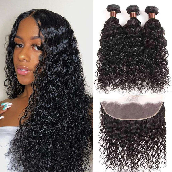 9A Grade Water Wave 3 Bundles With Frontal Brazilian Virgin Hair