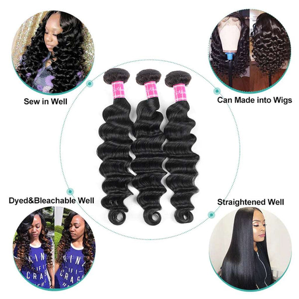 4 Bundles 9A Loose Deep Wave Indian Human Hair Bundles Natural Color