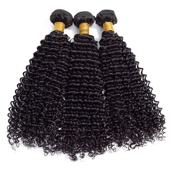 Afro Kinky Curly Hair 3 Bundles with Closure 10A Brazilian Human Hair Natural Color