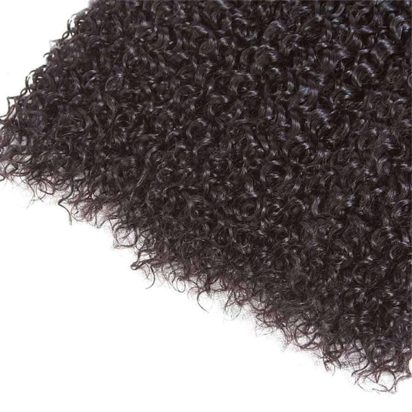 9A Kinky Curly 3 Bundles with Lace Closure Natural Color Brazilian Virgin Hair