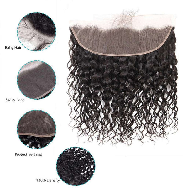 9A Grade Water Wave 3 Bundles With Frontal Indian Virgin Hair