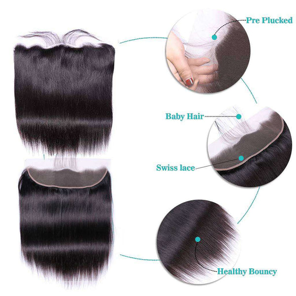 9A Peruvian Straight Hair 4 Bundles With Lace Frontal Human Hair