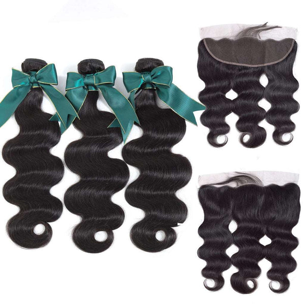 9A Grade 3 Bundles With Frontal Body Wave Virgin Hair Soft Wavy