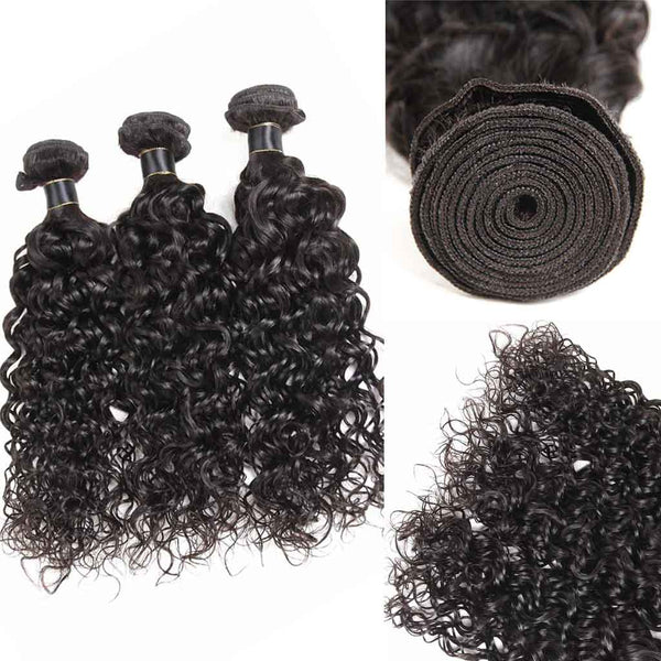 9A Water Wave Virgin Hair 3 Bundles with Closure Natural Color Brazilian Hair