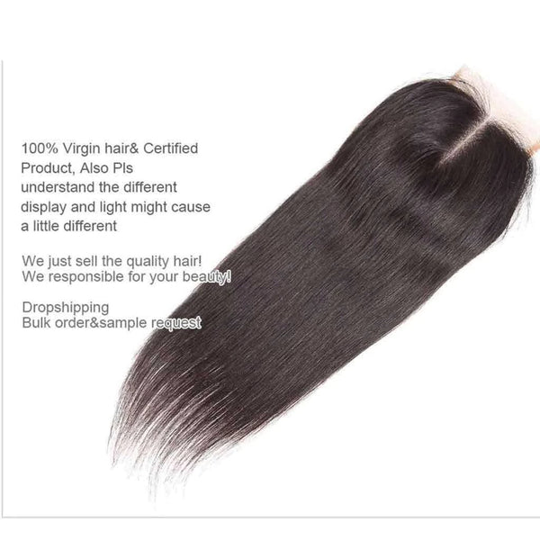 9A Straight Soft Brazilian Virgin Hair 3 Bundles with Closure Natural Color